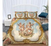 Housse de Couette UUZEAI Vintage Ange et Roses, 230 x 260 cm, Parure de lit inspirée de l'art Romain Antique, avec 2 taies d'oreiller 50 x 75 cm