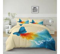 Housse De Couette Vagues Océaniques À L’Aquarelle Papillons 220 x 240 cm Parure De Lit Personne, Beige Housse De Couette En Microfibre Et Taies D'Oreiller - Ensemble De Literie Pour Adulte Enfant