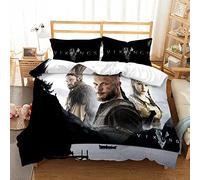 Housse de Couette Viking 140x200cm Enfant Parure de Lit 1 Personnes Roi Guerrier Vikings Ragnar Microfibre Set Housse de Couette avec Fermeture Éclai avec 2 Taies d'oreiller 50x75cm