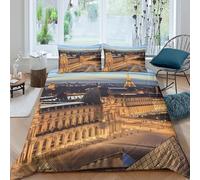 Housse de Couette Ville 3D Printed, Microfibre, Fermeture Invisible pour