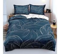 Housse de Couette Wave,Parure de Lit 200X200 Moderne avec Taie D'Oreiller,Motif Abstrait Bleu Marine et Lignes Blanches,Housse de Couette Moderne Simple en Microfibre Douce Pour Chambre D'Enfant Ou A