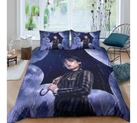 Housse De Couette Wednesday pour Enfants Parure De Lit Personnes 3D Addams Housse Couette en Microfibre avec Taie d'oreiller,Caché Fermeture Éclair Double(200x200cm)