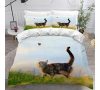 Housse De Couette X Enfant Chat D Imprimé Fille Parure De Lit Personnes Papillon Pièces Confortable Doux Microfibre Avec Fermeture Éclair Literie Et