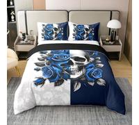 Housse de couette XL avec 2 taies d'oreiller - Motif tête de mort - Motif squelette gothique - Parure de lit vintage pour enfants - Motif : pétales exotiques - Pas de couette