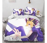 Housse De Couette Yu Gi King Card Game Blue Eyes Dragon Anime, Parure De Lit 3 Pieces En Microfibre Douce Lavée