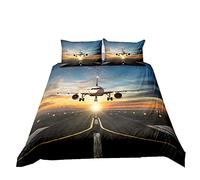 Housse de Couette Zipper avec Taie d'oreiller ,3D Impression de Moderne Avion,Thème Aviation 1/2 Personnes Parure de Lit de Microfibre Motif de Aircraft Combattant Piste (Color 6, 220_x_240_cm)