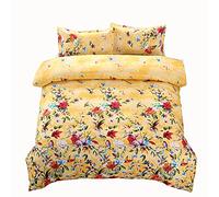 Housse de Couettes Jardin Fleur Parure de Lit 1/2 Personnes, Microfibre Ensemble de Literie avec Housses de Couette Taies d'oreillers Homme Femme (Jaune, 220_x_240cm)