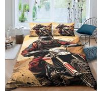 Housse De Couettes Motocross 90X190 Cm Parure De Lit Motif 3D Poliestere Ensemble De Literie 3 Pièces avec Hidden Zipper Et 2 Taies d'oreiller pour Adultes Enfants Garçons Filles -83795736354
