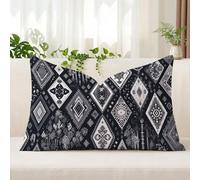 Housse de Coussin 25 x 45 cm en Velours Doux, Noir Taie d'Oreiller avec Impression Double Face et Fermeture Éclair Invisible, Décoration Moderne pour Canapé, Salon et Chambre, Bohême, 1 Pièce, A*474