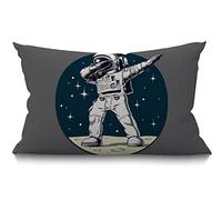 Housse de coussin 30,5 x 50,8 cm, motif astronaute drôle sur l'univers, planète et lune avec étoiles à pois, rectangulaire, en coton et lin, pour lit, canapé, 30 x 50 cm
