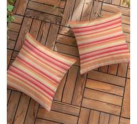 Housse de Coussin 30x30 cm Coussin Exterieur Impermeable, Lot de 2 Décorative en Lin Bande Housses de Coussins, Rose Coussins Décoratifs pour Meuble de Jardin Patio Balcon Canapé L-L79