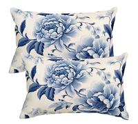 Housse de Coussin 30x40 cm Lot de 2 Housse Coussin Fleurs Bleues Décoratif Canape Taie D'Oreiller Housses de Coussins Style Champêtre Decoration Maison Salon avec Fermeture Éclair Invisible -SC436