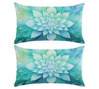Housse de Coussin 30x50 cm Lot de 2 Taie D'Oreiller Vert Coussin Canape Decoration Fleurs Boho Housses de Coussins en Lin Rectangulaire Coussins Décoratifs pour Salon Chambre Jardin Balcon (XY701)
