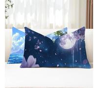 Housse de Coussin 30x50 Lune Coussin Exterieur Impermeable Fleurs cerisier Coussins Decoratif Rectangulaire Velours Taie Oreiller pour Decoration Maison Canapé Chaise Protege Oreiller Lot de 2 G1-987