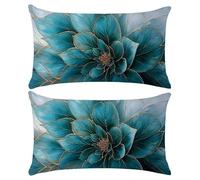 Housse de Coussin 30x50 Taie d'oreiller Décorative Modernes Bleu Lotus Coussins Carré en Exterieur Impermeable Lin Protecteurs de Coussin pour Patio Jardin Salon Chambre Décoration Lot de 2 Yn-223