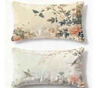 Housse de Coussin 30x50cm Lot de 2 Coussin Crème Taie Oreiller Rectangulaire Fleur,Velours Fermeture Eclair Invisible Taie d'oreiller pour Hiver Automne Maison Chaise Lit Chambre Décoration O-112U