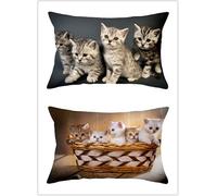 Cekog Housse de Coussin 30x50cm Lot de 2 Lin Rectangulaires Housse Coussin Exterieur Décoratives Chat Mignon Motif Lombaire Taie d'oreiller pour Canapé Maison Salon Lit Jardin