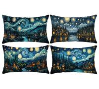 Housse de Coussin 30x60 Taie d'oreiller Décorative Modernes Paysage ciel étoilé Coussins Carré en Exterieur Impermeable Lin Protecteurs de Coussin pour Patio Jardin Salon Chambre Décor Lot de 4 q-204