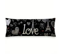 Housse de Coussin 35 x 105 cm Noir - Lot de 1 Lin Housse Coussin avec Fermeture éclair Invisible, Amour Coussins Decoratif Taie d'oreiller Douillet pour Canapé, lit et Salon, Jardin, Chaise 0N-179
