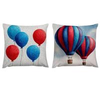 Housse de Coussin 35x35 Ballons Housse Coussin Lot de 2 Lin Coussin Decoratif, Ballon À Air Chaud Taies D'oreillers Coussin Exterieur Decoration Automne avec Fermeture Eclair,Salon Patio zj-673
