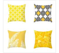 Housse de Coussin 35x35cm Jaune géométrique Double Face Doux carré Canapé Housse Coussins Décoratifs Lot de 4 avec Fermeture Glissière Invisible, pour Canapé Bureau Lit Voiture Salon