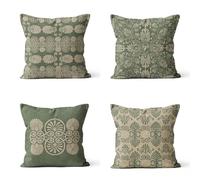 Housse de Coussin 35x35cm Lot de 4 Doux D'oreiller D'été Carrée Motif Bohème Coussin Canapé Décoratifs pour Salon Chambre Lit Voiture Terrasse Jardin Coussin Exterieur Impermeable Vert Sauge LY-354