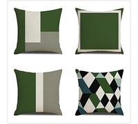 Housse de Coussin 35x35cm Vert géométrique Double Face Lin carré Canapé Housse Coussins Décoratifs Lot de 4 avec Fermeture Glissière Invisible, pour Canapé Bureau Lit Voiture Salon