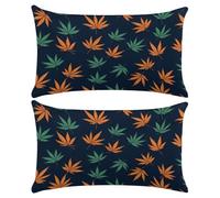Housse de Coussin 35x55 cm Lot de 2 Housses de Coussin en Velours Bleu Encre Coussins Canape Decoration Taie d'oreiller Feuilles Jaunes Doux Coussins Décoratifs pour Canapé Chaise Lit (XY268)