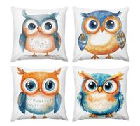 Housse de Coussin 40 x 40 cm Chouette mignonne Coussins Décoratifs Housses D'oreiller Lin Coussin Salon Chambre Banc Auto Taie Coussins Canapé Printemps Automne, avec Fermeture Invisible Lot de 4 v379
