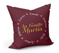Housse de Coussin 40 x 40 cm Famille Coeur Noms et Textes Personnalisables Idée Cadeau Réunion de Famille Personnalisé Enfants Parents Noel