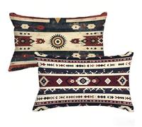 Housse de Coussin 40 x 70 cm Lot de 2, Ocre Exterieur Impermeable Housse Coussin, Lin Taie Oreiller Rectangulaire, Bohême Impression Recto Verso Decoratif Taie D'oreiller pour Canapé Jardin T0-488