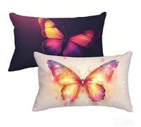 Housse de Coussin 40 x 70 cm Lot de 2, Papillon Exterieur Impermeable Housse Coussin, Lin Taie Oreiller Rectangulaire, Animal Decoratif Taie D'oreiller pour Decoration Maison Canapé Jardin T0-494
