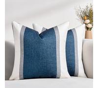 Housse de Coussin 40x40 cm Coton et Lin Taie d'oreiller Bleu Marin Blanc Patchwork Double Face Décoratif Taie d'oreiller pour Canapé-lit Accueil Chaise Salon Canapé Housses de Coussin Lot de 2