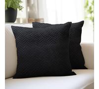 Housse De Coussin 40x40 cm Lot De 2 Encasa XO | Housses De Coussin De Canapé en Velours Matelassé De Couleur Unie | Housses Uniquement sans Insert | Tissu Matelassé des Deux Côtés | Noir
