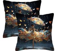Housse de Coussin 40x40cm Coussin Canape Fille Papillon Lot de 2 Velours Décoratif Taie d'oreiller Moderne Decoration Carré Housse Coussins, pour Canapé Lit et Salon Décoration Oreiller L4JT-308