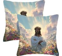 Housse de Coussin 40x40cm Coussin Canape JéSus Fleurs Lot de 2 Velours Décoratif Taie d'oreiller Moderne Decoration Carré Housse Coussins, pour Canapé Lit et Salon Décoration Oreiller L4JT-949