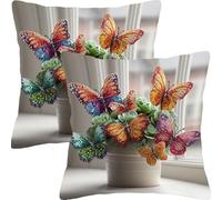 Housse de Coussin 40x40cm Coussin Canape Vase Papillon Lot de 2 Velours Décoratif Taie d'oreiller Moderne Decoration Carré Housse Coussins, pour Canapé Lit et Salon Décoration Oreiller L4JT-294