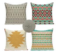 Housse de Coussin 40x40cm Lot de 4 Gris jaune Housses Coussins Exterieur Double Face Impermeable lin Coussin pour Canapé Lit Chaise Salon Coussin Canape Décoratif Taie d'oreiller Rayé 4 Pcs JX-6772