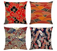 Housse de Coussin 40x40cm STYLE JAPONAIS Motif Velours Double Face Coussin Aesthetic pour Chambre Housse Coussin Exterieur Lmperméable pour Canapé Maison Salon Chambre Décoration Cadeau 4 pièces a897