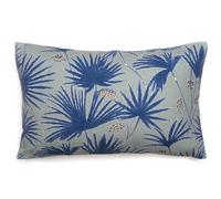 Housse de Coussin 40x60 cm Lin lavé Motif végétal Palawan Bleu Indigo