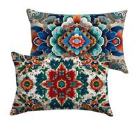 Housse de Coussin 40x60cm Coloré Exterieur Résistant à L'eau Lot de 2 en Velours Canapé Taie D'oreiller Décoratif Taie, Voiture Salon Chambre Jardin Maison Hiver Printemps Décor Cadeaux Mandala Y-P324