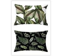 Housse de Coussin 40x60cm Lot de 2 Lin Rectangulaires Housse Coussin Exterieur Décoratives Feuilles Vert foncé Motif Lombaire Taie d'oreiller pour Canapé Maison Salon Lit Jardin