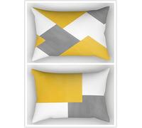 Cekog Housse de Coussin 40x60cm Lot de 2 Lin Rectangulaires Housse Coussin Exterieur Décoratives Géométrique Gris Jaune Motif Lombaire Taie d'oreiller pour Canapé Maison Salon Lit Jardin