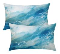 Housse de Coussin 40x70 cm Lot de 2 Housse Coussin Bleu Abstrait Décoratif Canape Taie D'Oreiller Housses de Coussins Été Decoration Maison Salon pour Canapé avec Fermeture Éclair Invisible -SC180