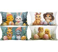Housse de Coussin 40x70 Dessin animé Housse Coussin Exterieur Impermeable Lin Lot de 4 Lapin Rectangle Taie d'oreiller avec Fermeture Eclair pour Decoration Salon Maison Chambre Jardin Banc m-723r