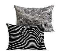 Housse de Coussin 40x70cm Couleur Unie Exterieur Résistant à L'eau Lot de 2 en Lin Canapé Taie D'oreiller Décoratif Taie, Salon Chambre Jardin Maison Hiver Printemps Décor Cadeaux Bande Y-P1152