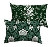 Housse de Coussin 40x70cm Vert Exterieur Résistant à L'eau Lot de 2 en Velours Canapé Taie D'oreiller Décoratif Taie pour Voiture Salon Chambre Jardin Maison Hiver Printemps Décor Cadeaux Damas Y-P272