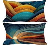 Housse de Coussin 40x80 cmLot de 2 Turquoise Rectangle Lin Housse Coussin Canape Ciel étoilé Motifs avec Fermeture Éclair Lnvisible Conception pour Decoration Maison Salon Canape Jardin Cadeau -l3407