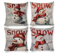 Housse de Coussin 45 x 45 cm Charmant bonhomme de neige Housse Coussin Lin Décoratif Taie d'oreiller Taie d'oreiller Carrée pour Canapé Chambre Maison Jardin Extérieur Automne Décor 4 Pièces z-461