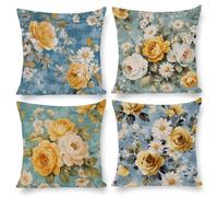 Housse de Coussin 45 x 45 cm Pivoine jaune Housse Coussin Velours Décoratif Taie d'oreiller Taie d'oreiller Carrée pour Canapé Chambre Chaise Maison Jardin Extérieur Automne Décoration 4 Pièces z-372